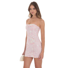Load image into Gallery viewer, Strapless Floral Sequin Bodycon Dress in Pink