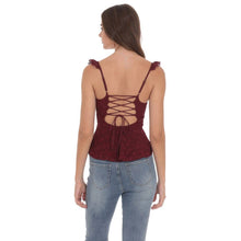 Load image into Gallery viewer, Lace Ruffle Strap Top in Burgundy