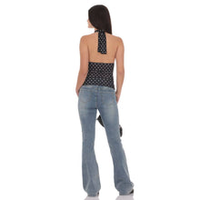 Load image into Gallery viewer, Polka Dot Cross Neck Halter Top in Black