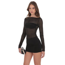Load image into Gallery viewer, Sheer Striped Cutout Dress in Black