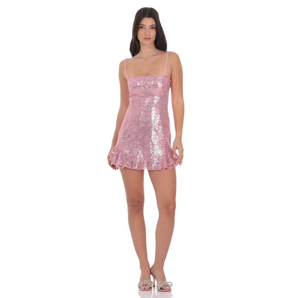 Sequin Ruffle Dress in Pink