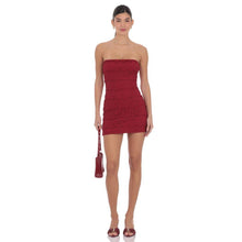 Load image into Gallery viewer, Strapless Ruffle Lace Dress in Red