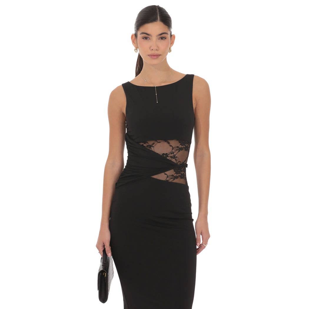 Lace Cutout Maxi Dress in Black