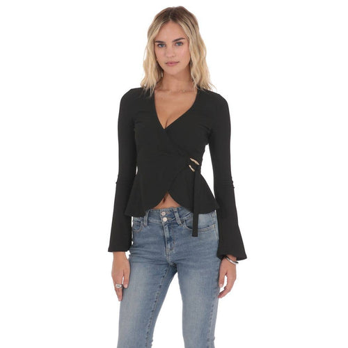 Embellished Wrap Top in Black