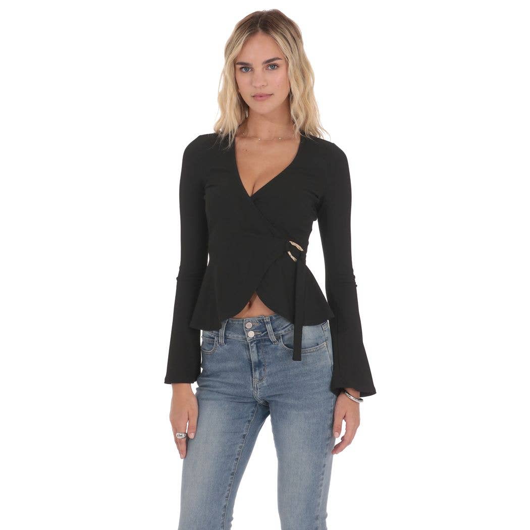 Embellished Wrap Top in Black