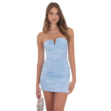 Load image into Gallery viewer, Satin V-Cut Bodycon Dress in Light Blue