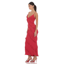 Load image into Gallery viewer, Ruffle V-Neck Maxi Dress in Red