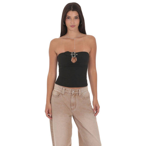 Keyhole Buckle Top in Black
