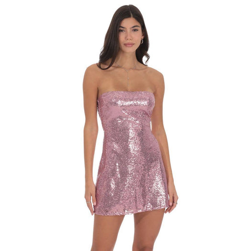 Sequin Strapless Dress in Pink Rose
