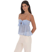 Load image into Gallery viewer, Sheen Front Tie Babydoll Top in Light Blue