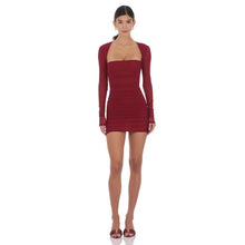 Load image into Gallery viewer, Mesh Long Sleeve Bodycon in Maroon