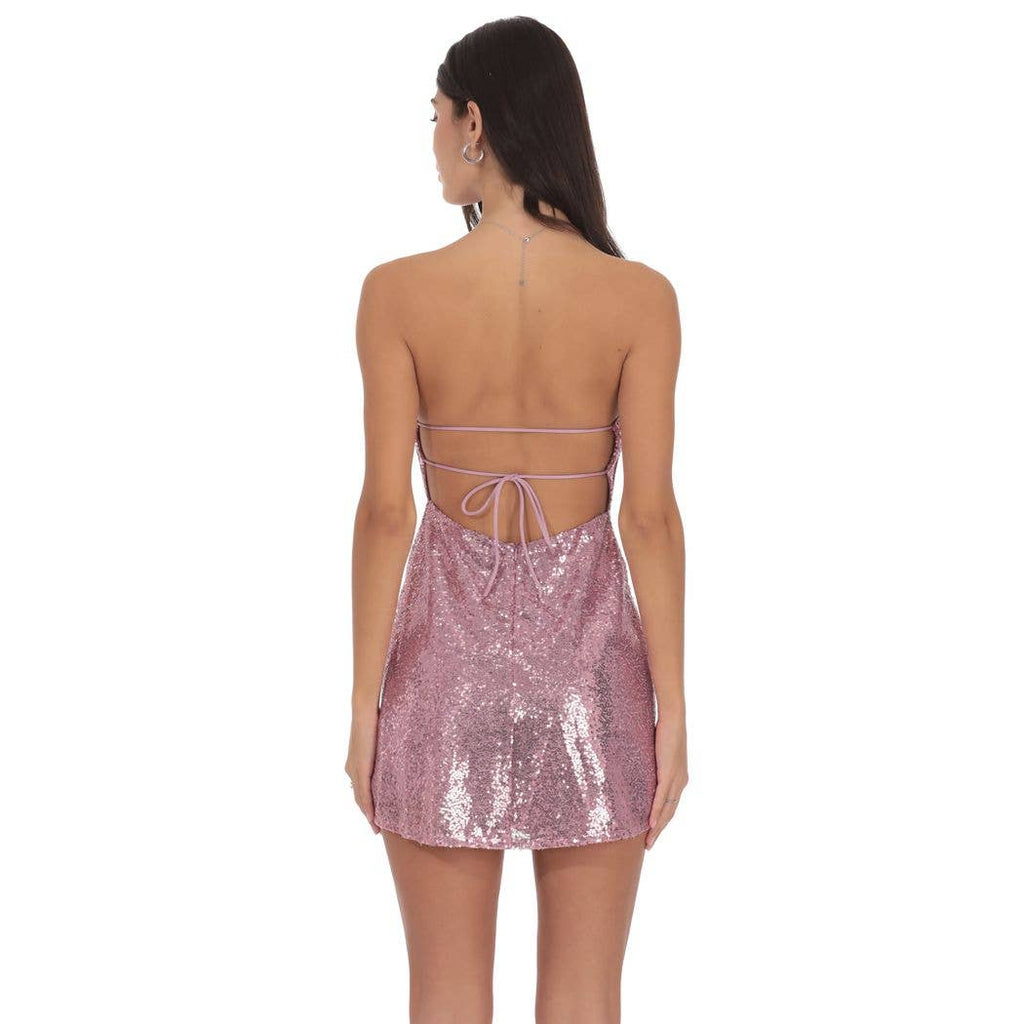Sequin Strapless Dress in Pink Rose