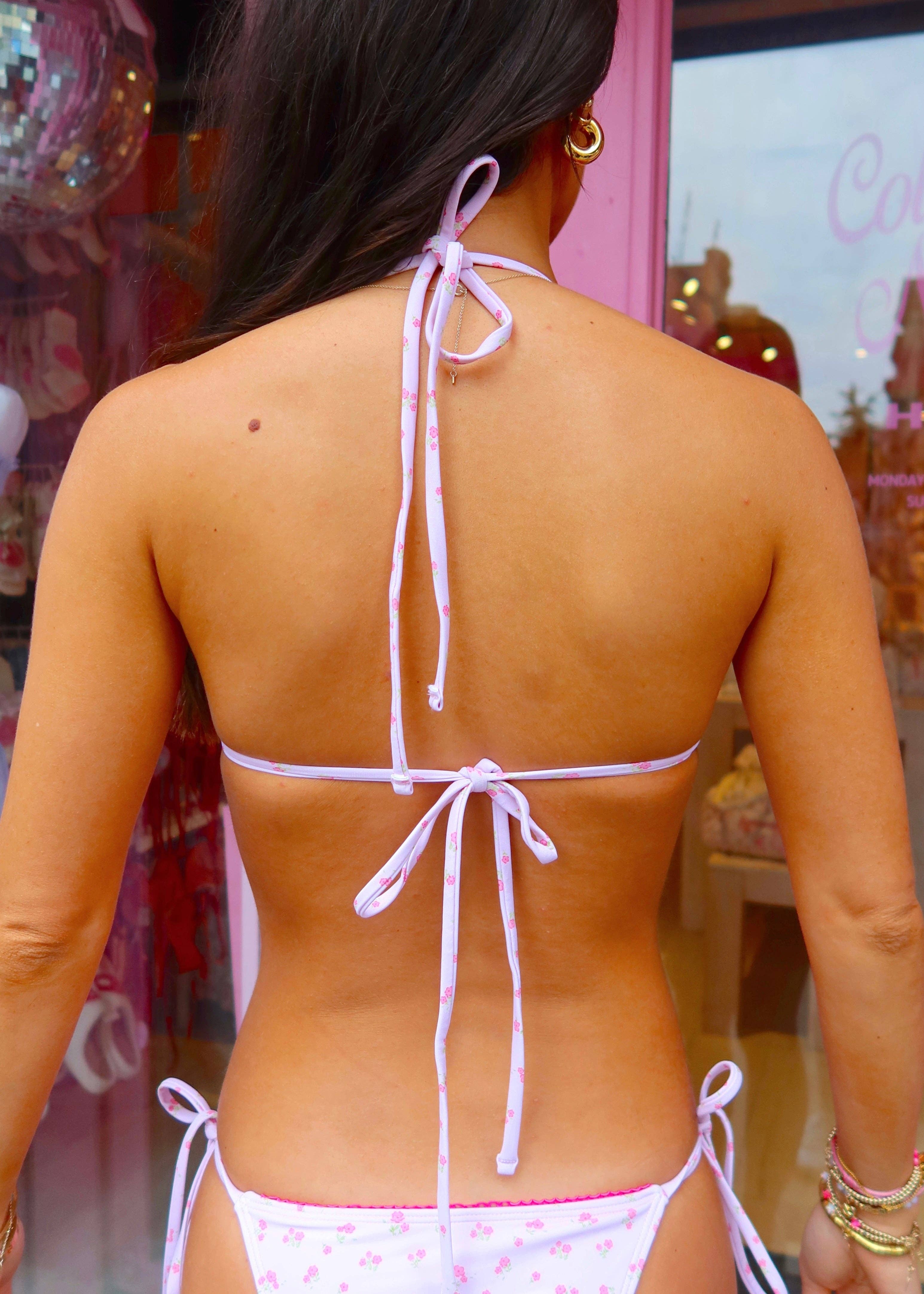 Hot Pink Lace String Bikini Top