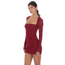 Load image into Gallery viewer, Mesh Long Sleeve Bodycon in Maroon