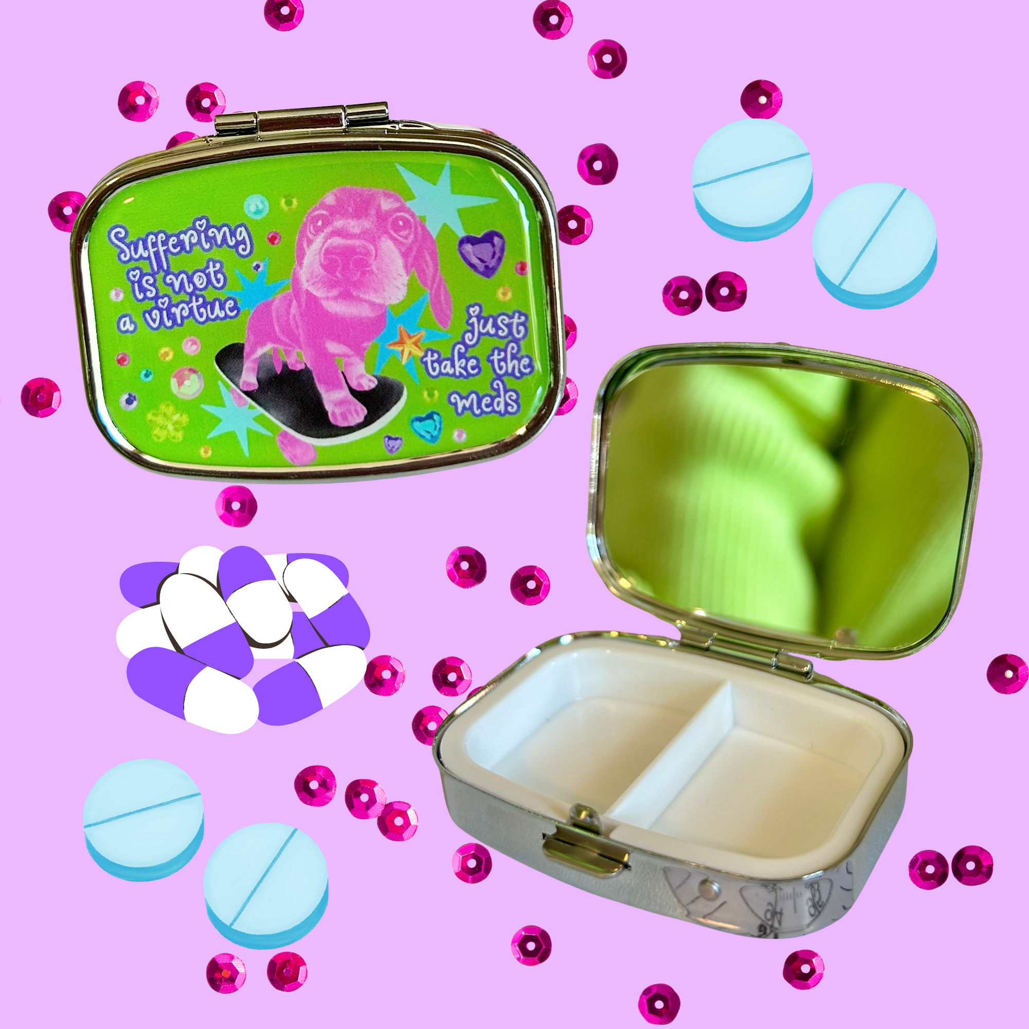 The Peach Fuzz Suffering Is Not A Virtue Pill Case at Miss Behavin'