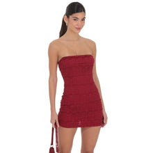 Load image into Gallery viewer, Strapless Ruffle Lace Dress in Red