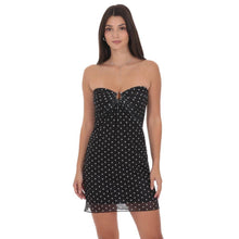 Load image into Gallery viewer, Polka Dot Embellished Mesh Strapless Dress in Black