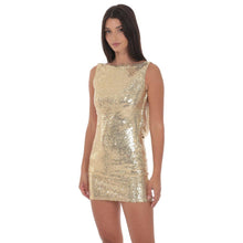Load image into Gallery viewer, Sequin High Neck Open Back Dress in Gold