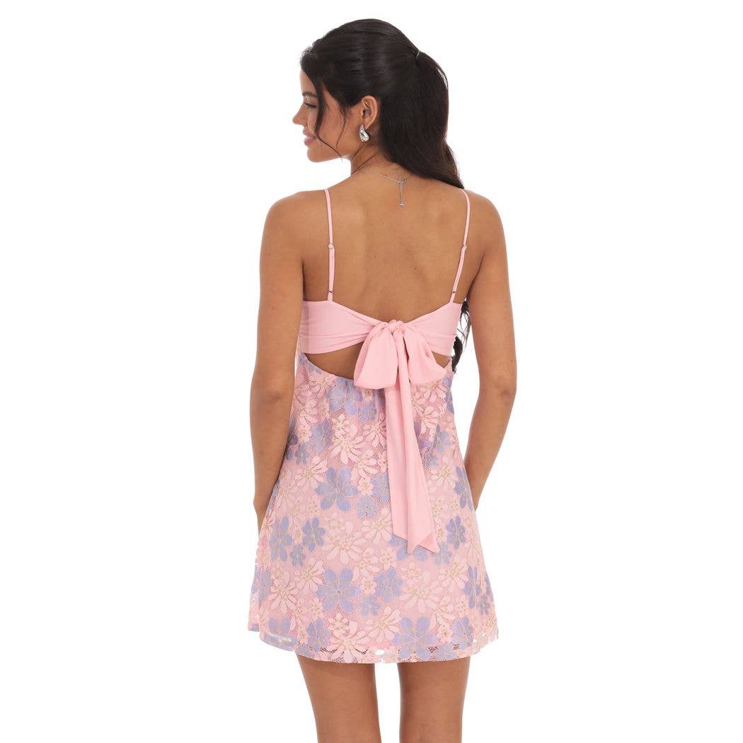 Lace Floral Babydoll Dress in Pink