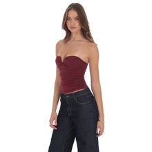 Load image into Gallery viewer, V-Strapless Ruched Top in Maroon