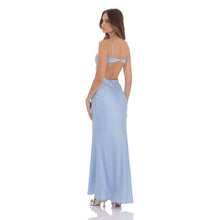 Load image into Gallery viewer, Open Back Satin Maxi Dress in Light Blue