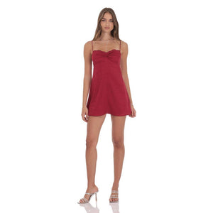 Jacquard Floral Back Lace Dress in Burgundy