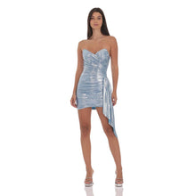 Load image into Gallery viewer, Metallic Corset Tassel Dress in Light Blue