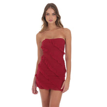 Load image into Gallery viewer, Mesh Strapless Ruffle Dress in Red