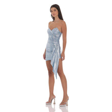 Load image into Gallery viewer, Metallic Corset Tassel Dress in Light Blue
