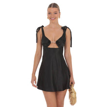 Load image into Gallery viewer, Pearl Cutout Satin Dress in Black