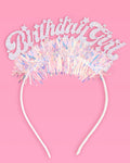 Miss Behavin' That Bday Girl Headband with glitter script and iridescent fringe on white band