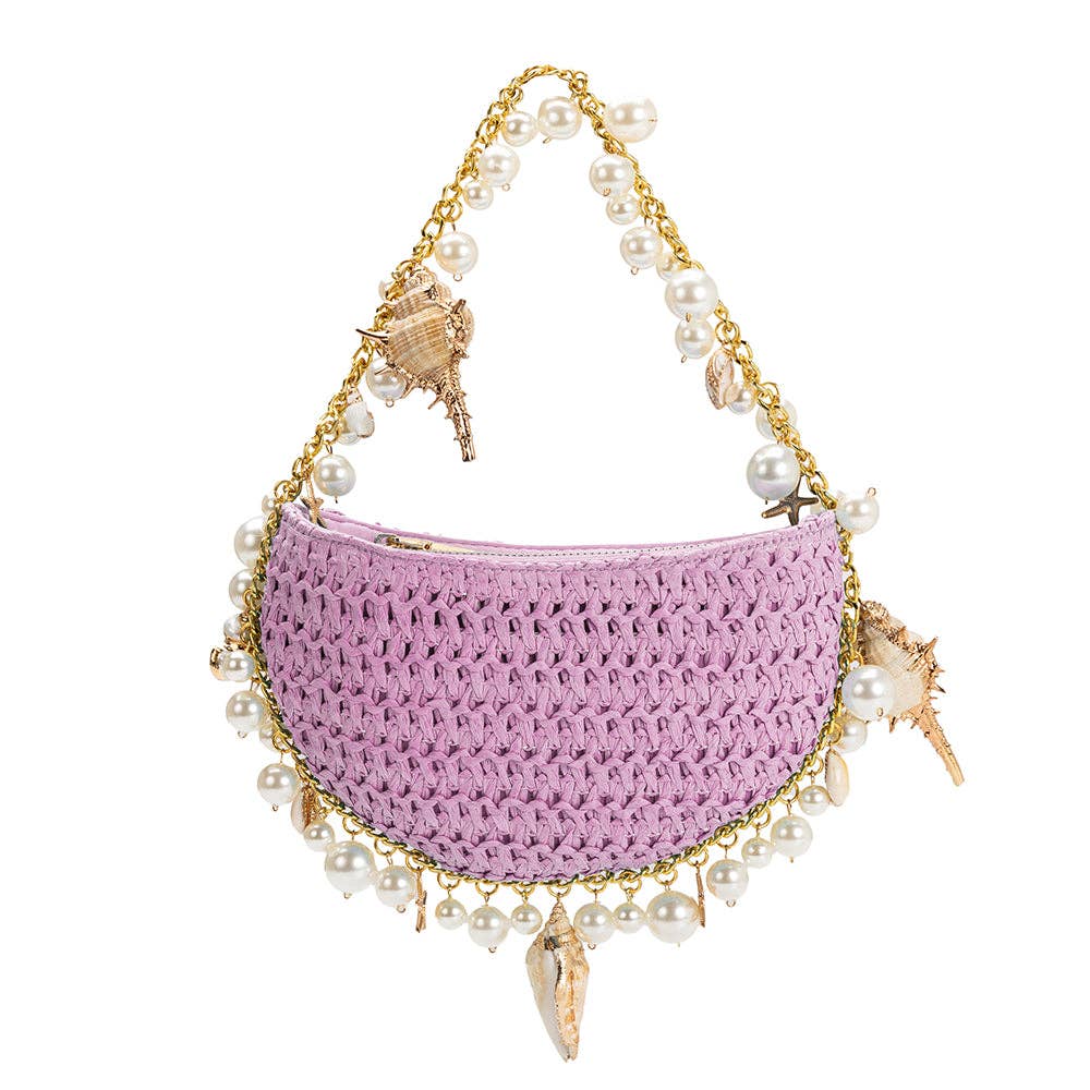 Isla Lavender Small Shells Straw Top Handle
