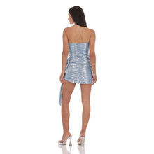Load image into Gallery viewer, Metallic Corset Tassel Dress in Light Blue