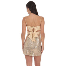 Load image into Gallery viewer, Sequin Front Twist Bodycon Dress in Gold
