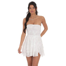 Load image into Gallery viewer, Floral Strapless Asymmetrical Dress in White