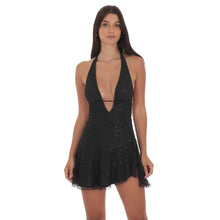 Load image into Gallery viewer, Lace Sequin Plunge Neck Dress in Black