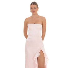 Load image into Gallery viewer, Satin Jacquard Back Bow Corset Maxi Dress in Pink