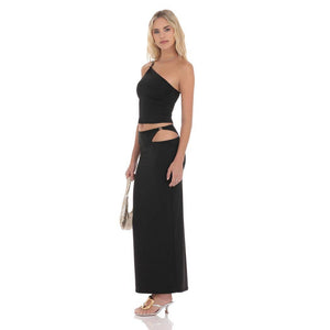 Cutout Embellished Maxi Skirt in Black