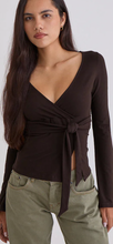 Load image into Gallery viewer, Lamae Wrap Top In Bitter Chocolate