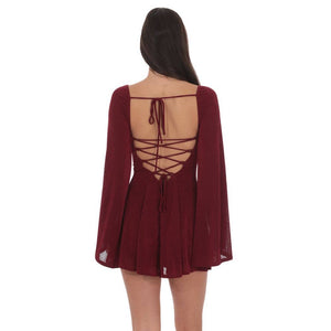 Slinky Flare Sleeve Dress in Burgundy