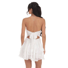 Load image into Gallery viewer, Floral Strapless Asymmetrical Dress in White
