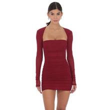 Load image into Gallery viewer, Mesh Long Sleeve Bodycon in Maroon