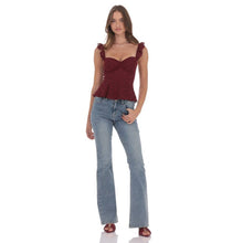 Load image into Gallery viewer, Lace Ruffle Strap Top in Burgundy