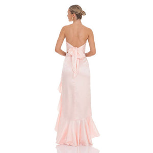 Satin Jacquard Back Bow Corset Maxi Dress in Pink