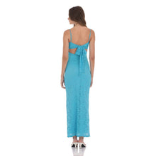 Load image into Gallery viewer, Lace Back Bow Maxi Dress in Aqua Blue