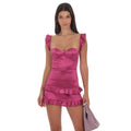 Satin Ruffle Bodycon Dress in Magenta