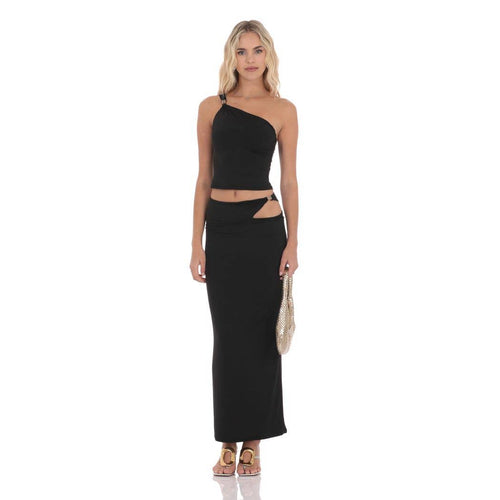 Cutout Embellished Maxi Skirt in Black