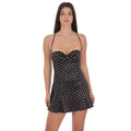 Polka Dot Satin Fit and Flare Dress in Black