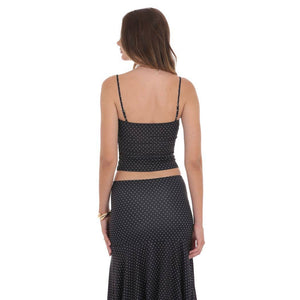 Polka Dot Ruched Bust Top in Black