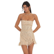 Load image into Gallery viewer, Sequin Ruffle Dress in Gold